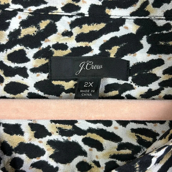 J. Crew 100% Silk Leopard Print Silk Button Down Shirt Tie Front Blouse size 2X - Picture 5 of 10